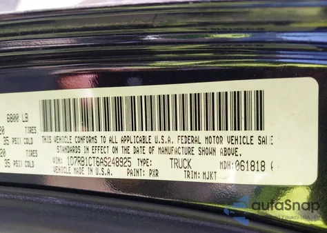 2010 Dodge Ram 1500 Slt/Sport/Trx из США, поврежденный, VIN 1D7RB1CT6AS248925